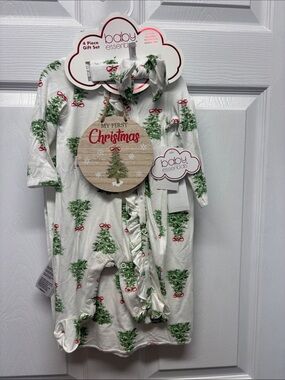 Baby Essentials My First Christmas Set 4 Pc, Footie, Swaddle, Headband, disk 3 m